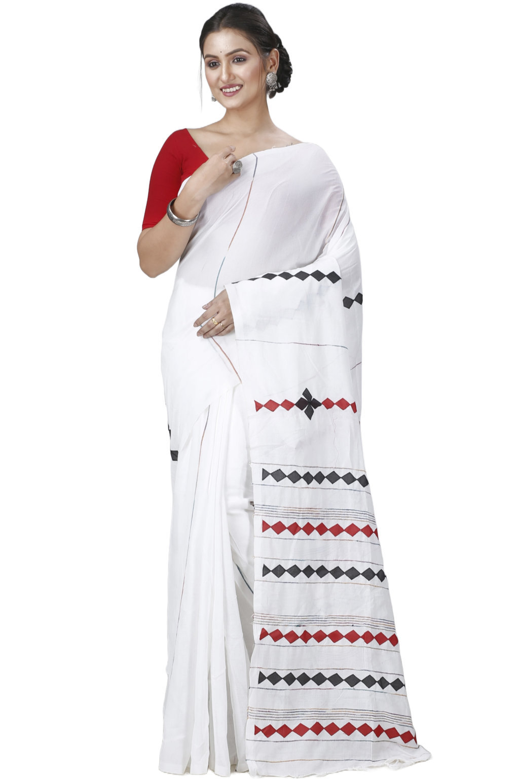 White Pure Cotton Tika Applique Saree (1245)